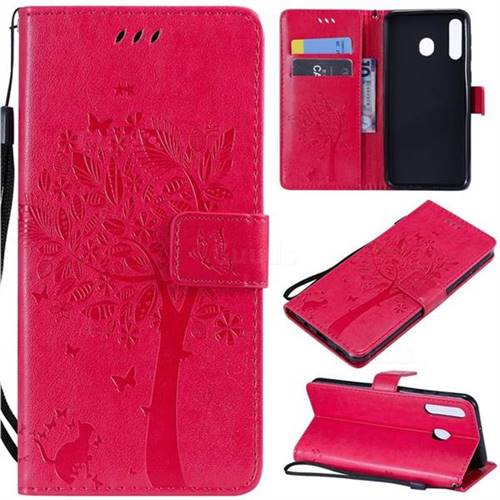 Embossing Butterfly Tree Leather Wallet Case for Samsung Galaxy M30 - Rose