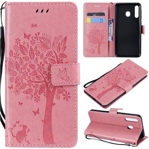 Embossing Butterfly Tree Leather Wallet Case for Samsung Galaxy M30 - Pink
