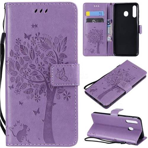 Embossing Butterfly Tree Leather Wallet Case for Samsung Galaxy M30 - Violet