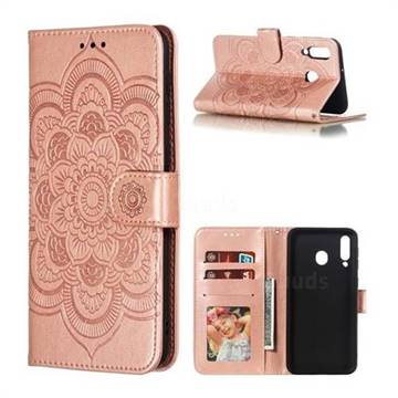 Intricate Embossing Datura Solar Leather Wallet Case for Samsung Galaxy M30 - Rose Gold
