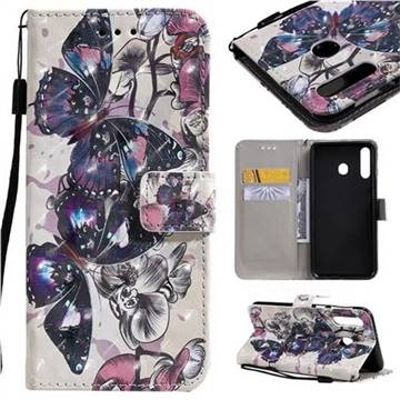 Black Butterfly 3D Painted Leather Wallet Case for Samsung Galaxy M30
