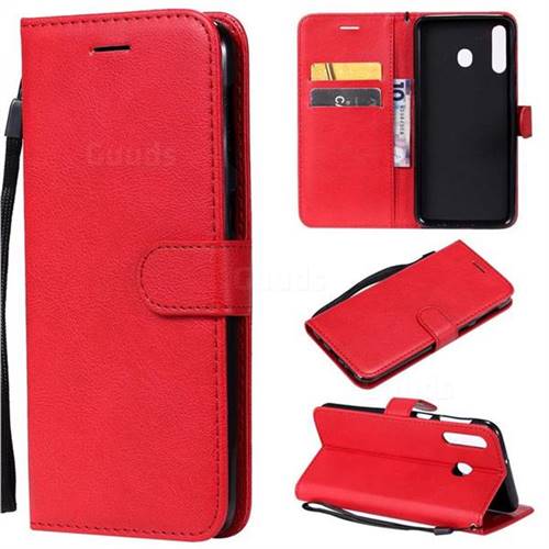 Retro Greek Classic Smooth PU Leather Wallet Phone Case for Samsung Galaxy M30 - Red
