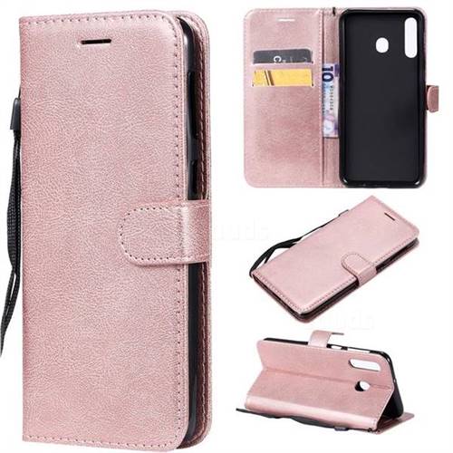 Retro Greek Classic Smooth PU Leather Wallet Phone Case for Samsung Galaxy M30 - Rose Gold