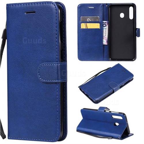 Retro Greek Classic Smooth PU Leather Wallet Phone Case for Samsung Galaxy M30 - Blue