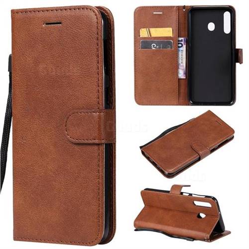 Retro Greek Classic Smooth PU Leather Wallet Phone Case for Samsung Galaxy M30 - Brown