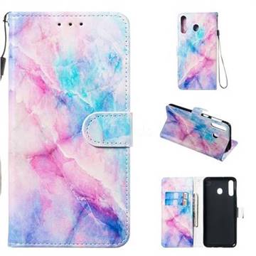 Blue Pink Marble Smooth Leather Phone Wallet Case for Samsung Galaxy M30