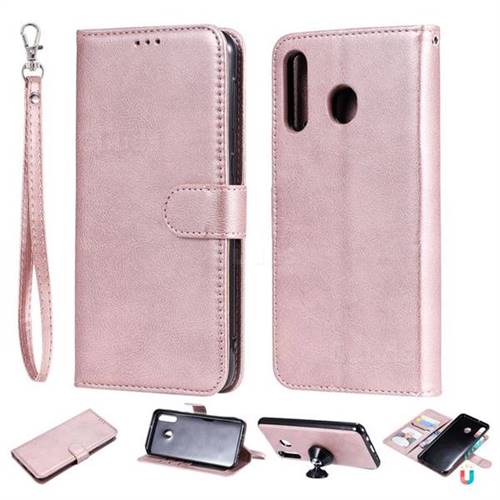 Retro Greek Detachable Magnetic PU Leather Wallet Phone Case for Samsung Galaxy M30 - Rose Gold