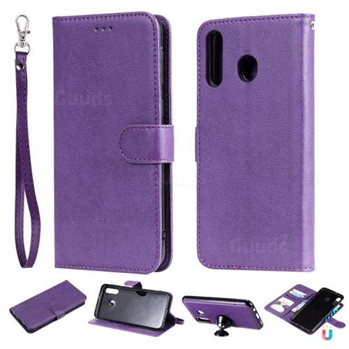 Retro Greek Detachable Magnetic PU Leather Wallet Phone Case for Samsung Galaxy M30 - Purple