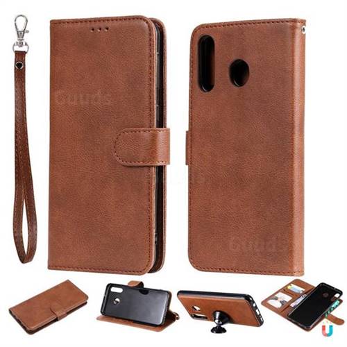 Retro Greek Detachable Magnetic PU Leather Wallet Phone Case for Samsung Galaxy M30 - Brown
