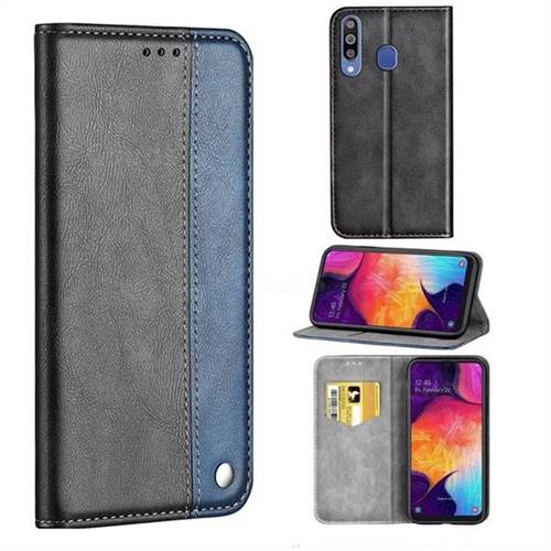 Classic Business Ultra Slim Magnetic Sucking Stitching Flip Cover for Samsung Galaxy M30 - Blue