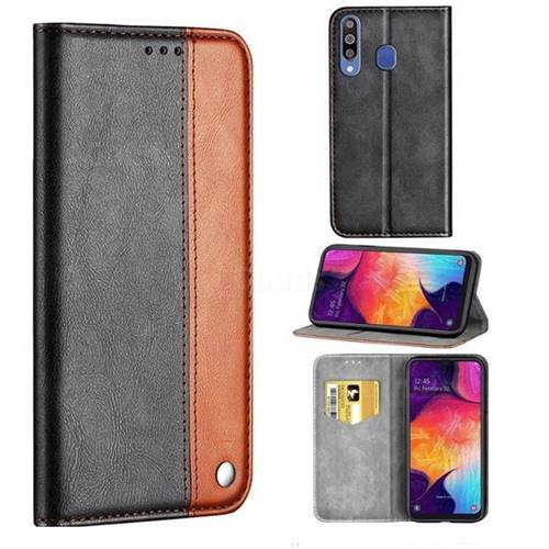 Classic Business Ultra Slim Magnetic Sucking Stitching Flip Cover for Samsung Galaxy M30 - Brown