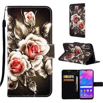 Black Rose Matte Leather Wallet Phone Case for Samsung Galaxy M30