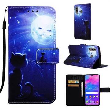 Cat and Moon Matte Leather Wallet Phone Case for Samsung Galaxy M30