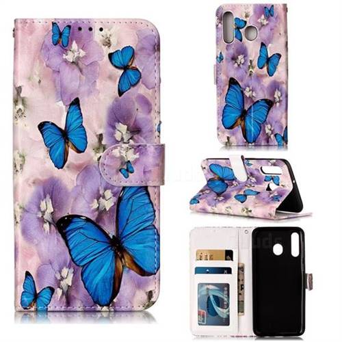 Purple Flowers Butterfly 3D Relief Oil PU Leather Wallet Case for Samsung Galaxy M30