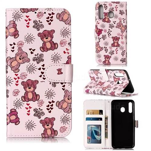 Cute Bear 3D Relief Oil PU Leather Wallet Case for Samsung Galaxy M30