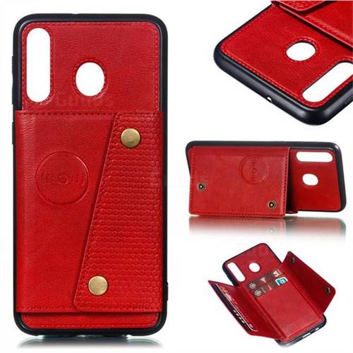 Retro Multifunction Card Slots Stand Leather Coated Phone Back Cover for Samsung Galaxy M30 - Red