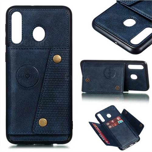 Retro Multifunction Card Slots Stand Leather Coated Phone Back Cover for Samsung Galaxy M30 - Blue