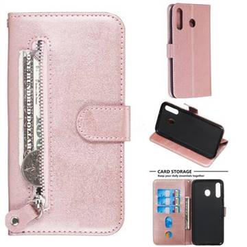 Retro Luxury Zipper Leather Phone Wallet Case for Samsung Galaxy M30 - Pink