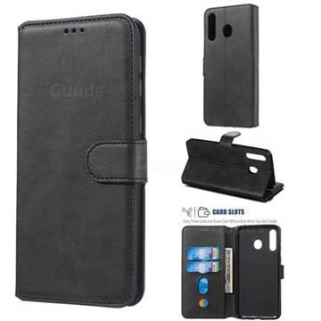 Retro Calf Matte Leather Wallet Phone Case for Samsung Galaxy M30 - Black