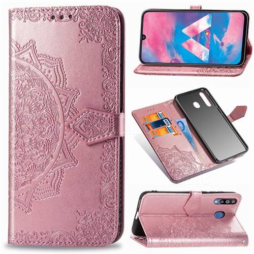 Embossing Imprint Mandala Flower Leather Wallet Case for Samsung Galaxy M30 - Rose Gold
