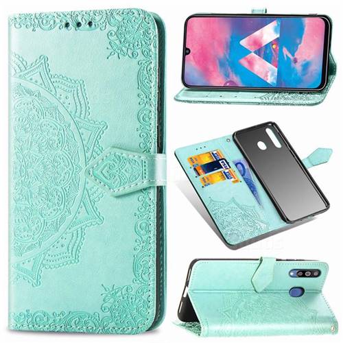 Embossing Imprint Mandala Flower Leather Wallet Case for Samsung Galaxy M30 - Green
