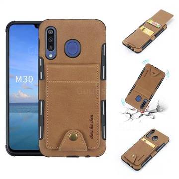 Woven Pattern Multi-function Leather Phone Case for Samsung Galaxy M30 - Golden