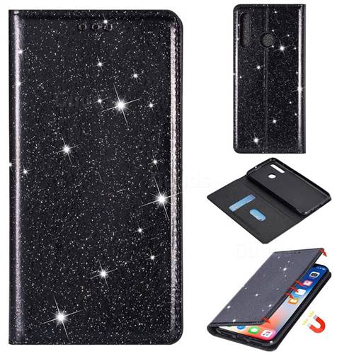 Ultra Slim Glitter Powder Magnetic Automatic Suction Leather Wallet Case for Samsung Galaxy M30 - Black