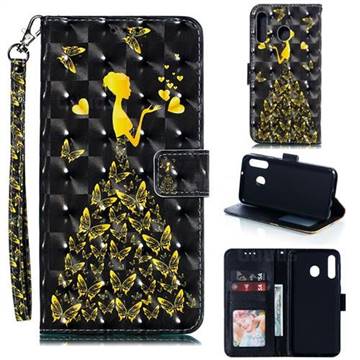 Golden Butterfly Girl 3D Painted Leather Phone Wallet Case for Samsung Galaxy M30