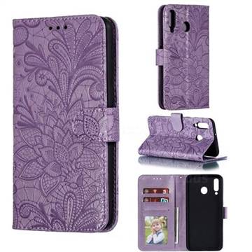Intricate Embossing Lace Jasmine Flower Leather Wallet Case for Samsung Galaxy M30 - Purple