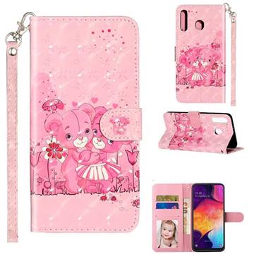 Pink Bear 3D Leather Phone Holster Wallet Case for Samsung Galaxy M30