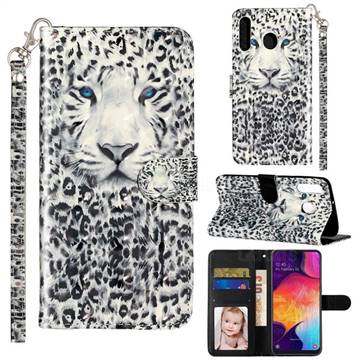 White Leopard 3D Leather Phone Holster Wallet Case for Samsung Galaxy M30