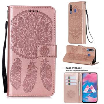 Embossing Dream Catcher Mandala Flower Leather Wallet Case for Samsung Galaxy M30 - Rose Gold