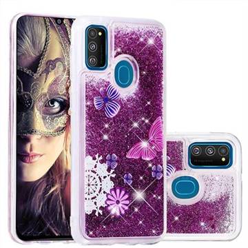 Purple Flower Butterfly Dynamic Liquid Glitter Quicksand Soft TPU Case for Samsung Galaxy M30s