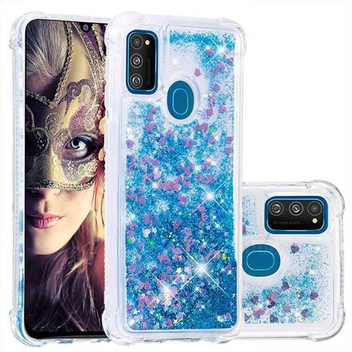 Dynamic Liquid Glitter Sand Quicksand TPU Case for Samsung Galaxy M30s - Blue Love Heart
