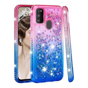 Diamond Frame Liquid Glitter Quicksand Sequins Phone Case for Samsung Galaxy M30s - Pink Blue