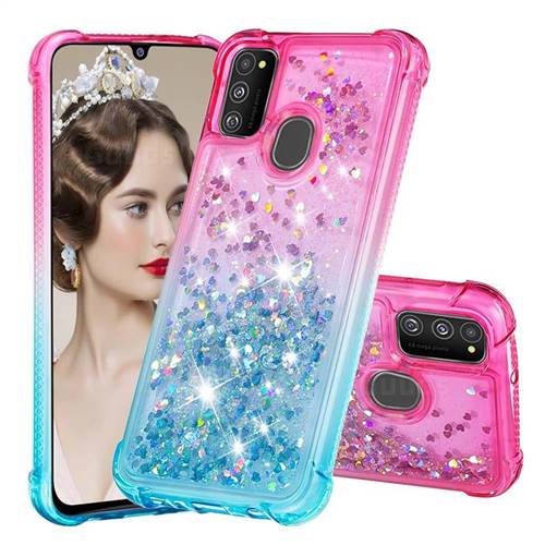 Rainbow Gradient Liquid Glitter Quicksand Sequins Phone Case for Samsung Galaxy M30s - Pink Blue