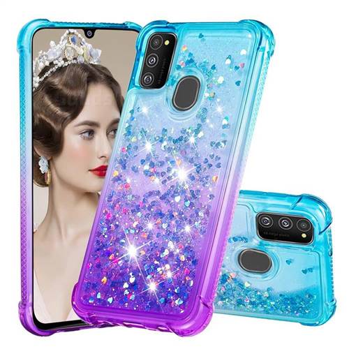 Rainbow Gradient Liquid Glitter Quicksand Sequins Phone Case for Samsung Galaxy M30s - Blue Purple