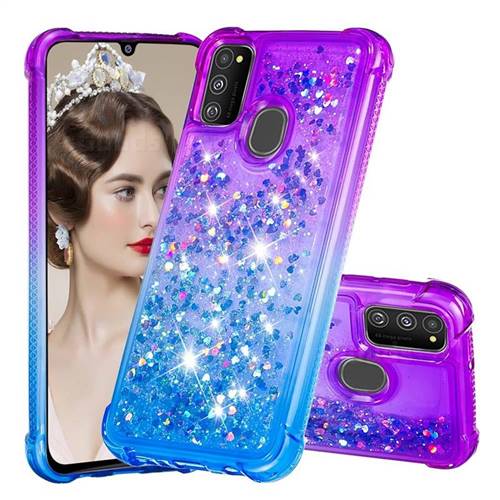 Rainbow Gradient Liquid Glitter Quicksand Sequins Phone Case for Samsung Galaxy M30s - Purple Blue