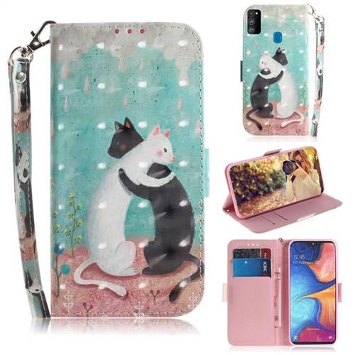 Black and White Cat 3D Painted Leather Wallet Phone Case for Samsung Galaxy M30s
