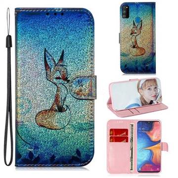 Cute Fox Laser Shining Leather Wallet Phone Case for Samsung Galaxy M30s