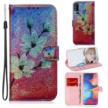 Magnolia Laser Shining Leather Wallet Phone Case for Samsung Galaxy M30s
