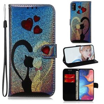 Love Cat Laser Shining Leather Wallet Phone Case for Samsung Galaxy M30s