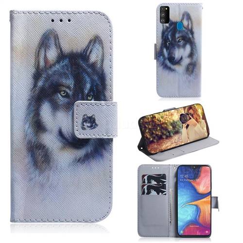 Snow Wolf PU Leather Wallet Case for Samsung Galaxy M30s