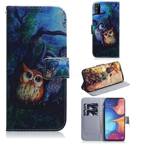 Oil Painting Owl PU Leather Wallet Case for Samsung Galaxy M30s