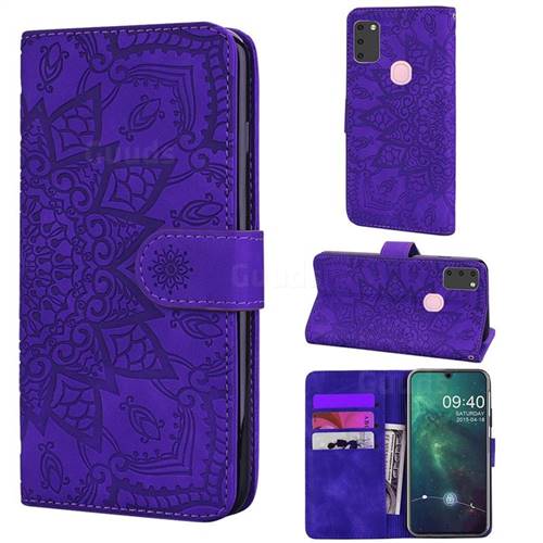 Retro Embossing Mandala Flower Leather Wallet Case for Samsung Galaxy M30s - Purple