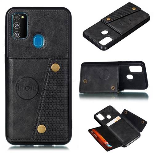 Retro Multifunction Card Slots Stand Leather Coated Phone Back Cover for Samsung Galaxy M30s - Black