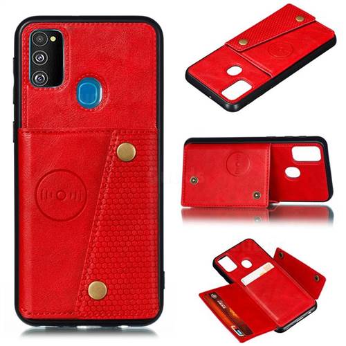 Retro Multifunction Card Slots Stand Leather Coated Phone Back Cover for Samsung Galaxy M30s - Red