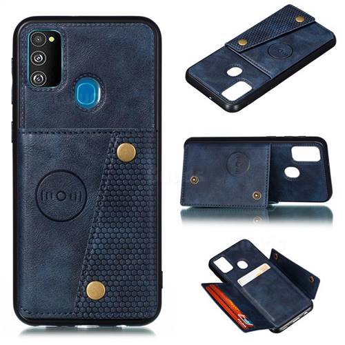 Retro Multifunction Card Slots Stand Leather Coated Phone Back Cover for Samsung Galaxy M30s - Blue