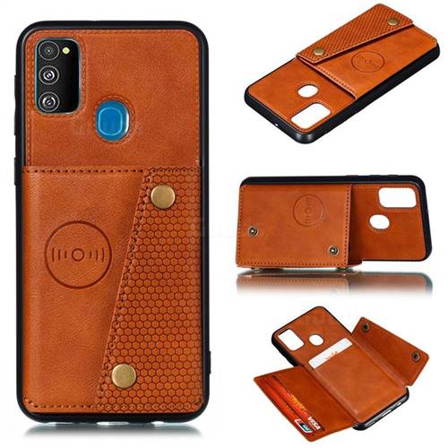 Retro Multifunction Card Slots Stand Leather Coated Phone Back Cover for Samsung Galaxy M30s - Brown