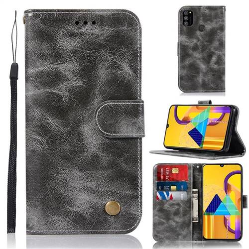 Luxury Retro Leather Wallet Case for Samsung Galaxy M30s - Gray